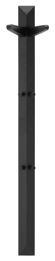 Schwarzes Garderobenpaneel mit mehreren Haken, frontale Ansicht