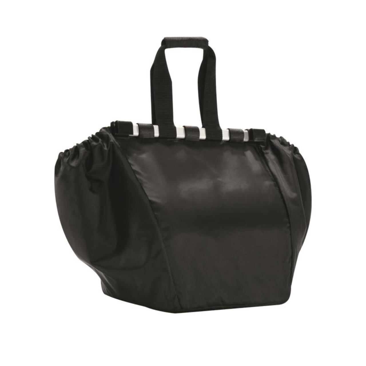 Schwarze Easyshoppingbag aus seitlicher Perspektive mit Tragegriffen