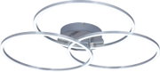 Moderne LED-Deckenleuchte mit drei ineinander verschlungenen Ringen, seitliche Perspektive