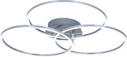 Moderne LED-Deckenleuchte mit drei ineinander verschlungenen Ringen, seitliche Perspektive