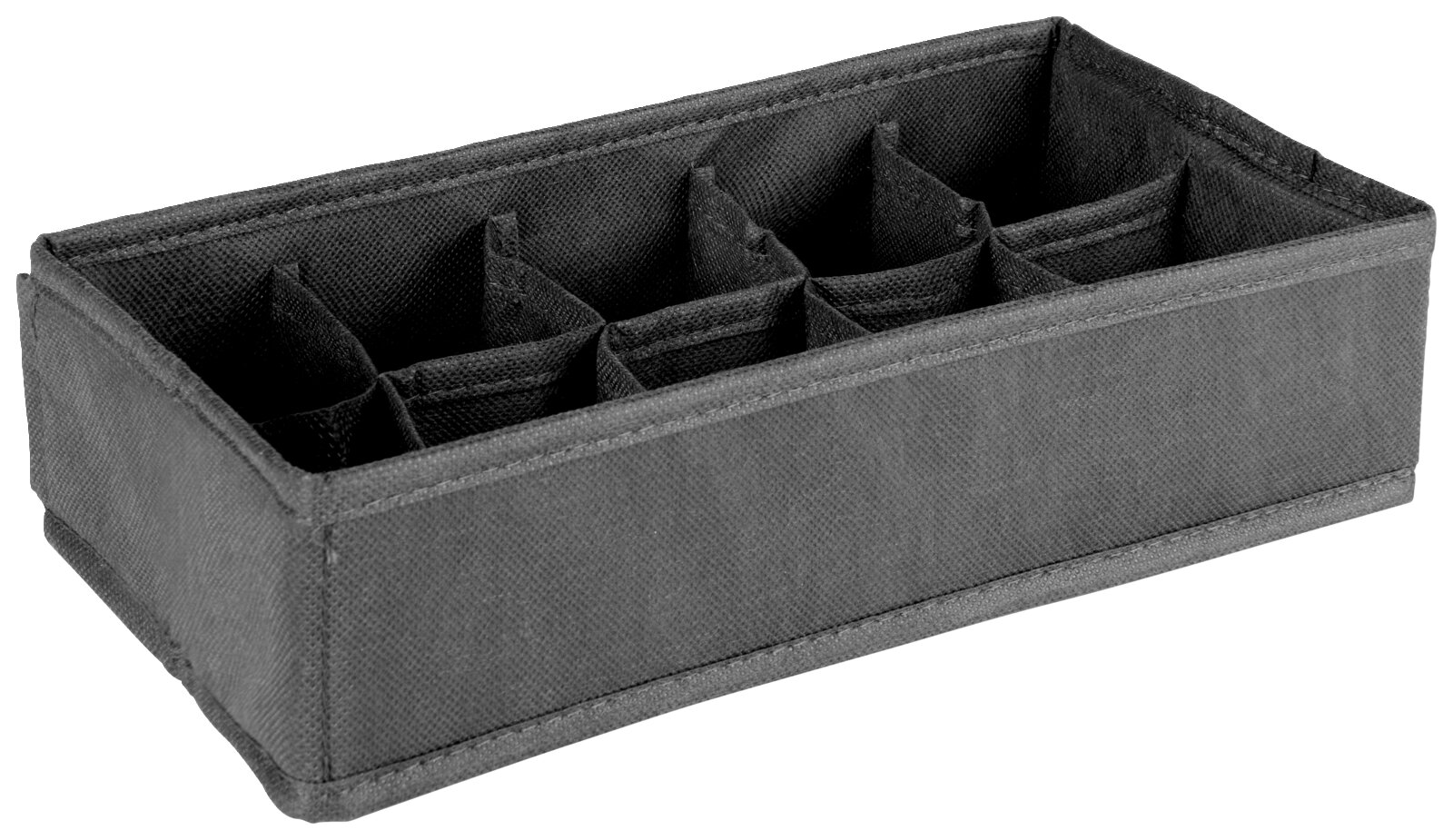 Grijze opbergbox met meerdere vakken, zijaanzicht