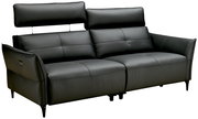 Schwarzes Ledersofa mit verstellbaren Kopfstützen, seitlicher Perspektive