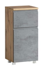 Moderner Unterschrank mit Holz- und Betonoptik, seitliche Perspektive