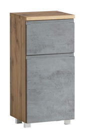 Moderner Unterschrank mit Holz- und Betonoptik, seitliche Perspektive