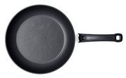 Ansicht von oben auf eine schwarze Bratpfanne mit langem Griff, Modell Levital+ Red Classic 28cm.
