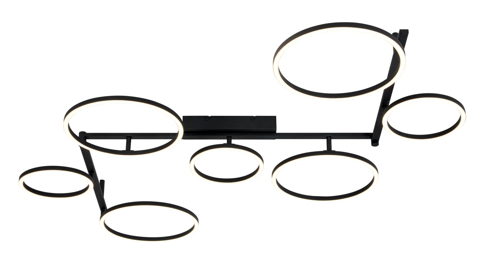 Moderne led-plafondlamp met meerdere ronde lichtringen, zijaanzicht