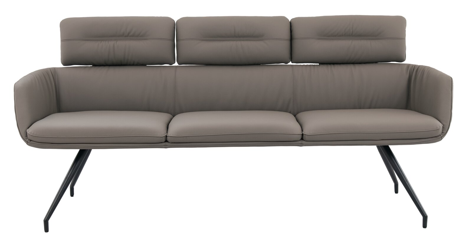 Dieter Knoll Sitzbank PABLO Moderne Sitzbank mit drei gepolsterten Rückenkissen und schlanken Metallbeinen, Frontalansicht.