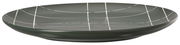 Flacher Teller mit grauem Gittermuster, seitliche Perspektive