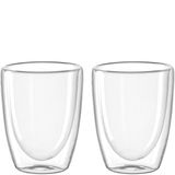 Zwei transparente doppelwandige Becher, 300ml, frontal nebeneinander stehend.