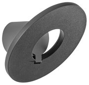 LED-Außenwandleuchte in seitlicher Perspektive mit modernem, rundem Design und grauer Oberfläche