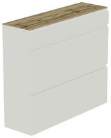 Moderner Hängeschuhschrank mit drei Schubladen in Weiß und einer Holzoberfläche, seitliche Perspektive