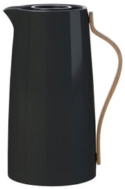 Zwarte Emma-thermoskan met elegante houten handgreep, zijaanzicht