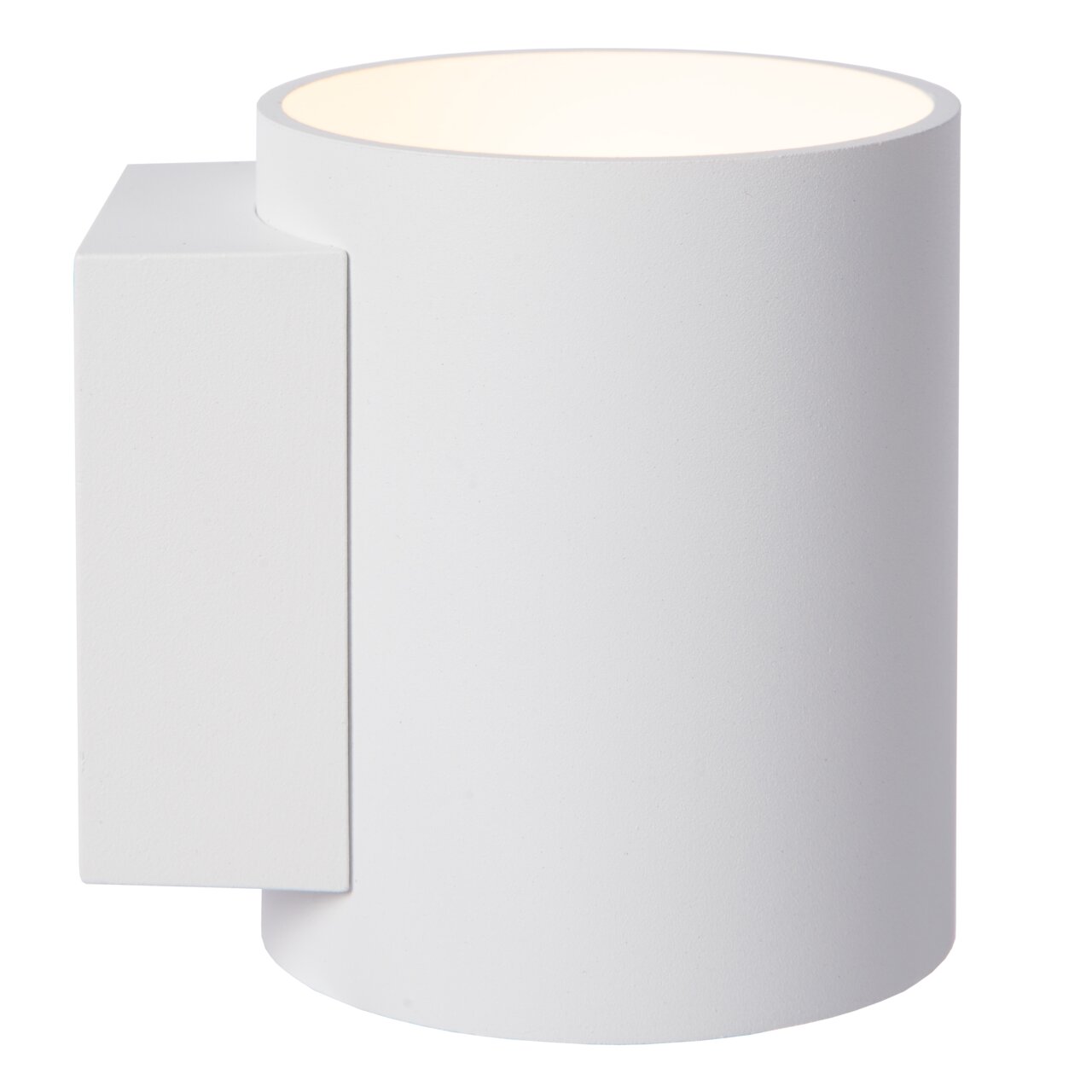 Moderne witte wandlamp in cilindrische vorm, zijaanzicht