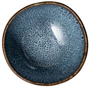 Blaue Müslischale Lave, Draufsicht, 280ml, mit gesprenkeltem Design und braunem Rand.