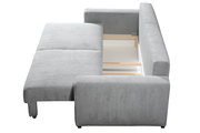 Graues Querschläfer-Sofa mit Stauraum, Ansicht von oben.