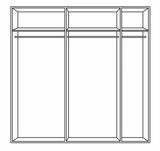 Frontansicht eines dreitürigen Schwebetürenschranks mit zwei großen und einem schmalen Fach.