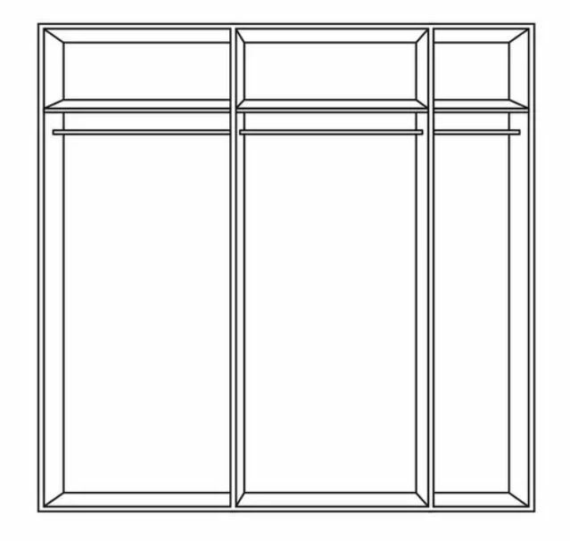 Jutzler Schwebetürenschrank 2-trg. JUTZLER Frontansicht eines dreitürigen Schwebetürenschranks mit zwei großen und einem schmalen Fach.