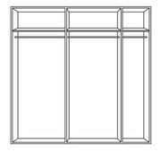 Frontansicht eines dreitürigen Schwebetürenschranks mit zwei großen und einem schmalen Fach.