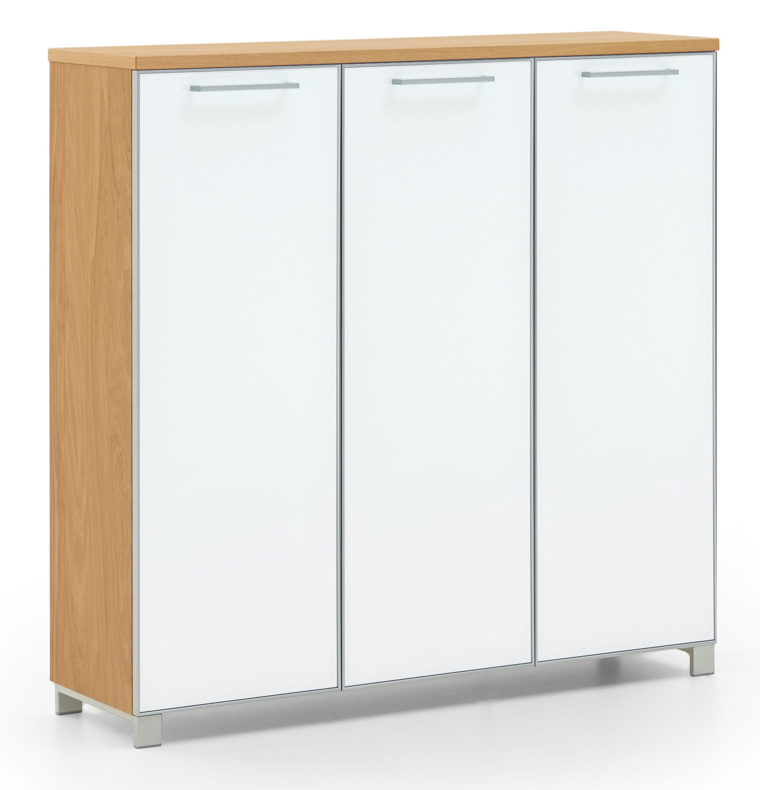 VOSS XL-Schuhschrank SANTINA Moderner XL-Schuhschrank aus der Serie SANTINA mit drei Türen, Holzoptik und weißer Front, seitliche Perspektive