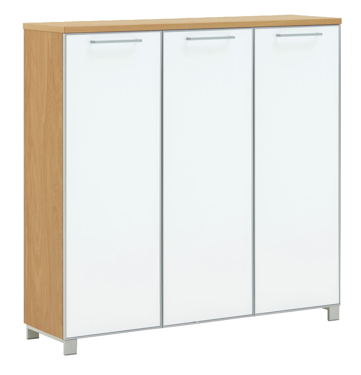 VOSS XL-Schuhschrank SANTINA Moderner XL-Schuhschrank aus der Serie SANTINA mit drei Türen, Holzoptik und weißer Front, seitliche Perspektive