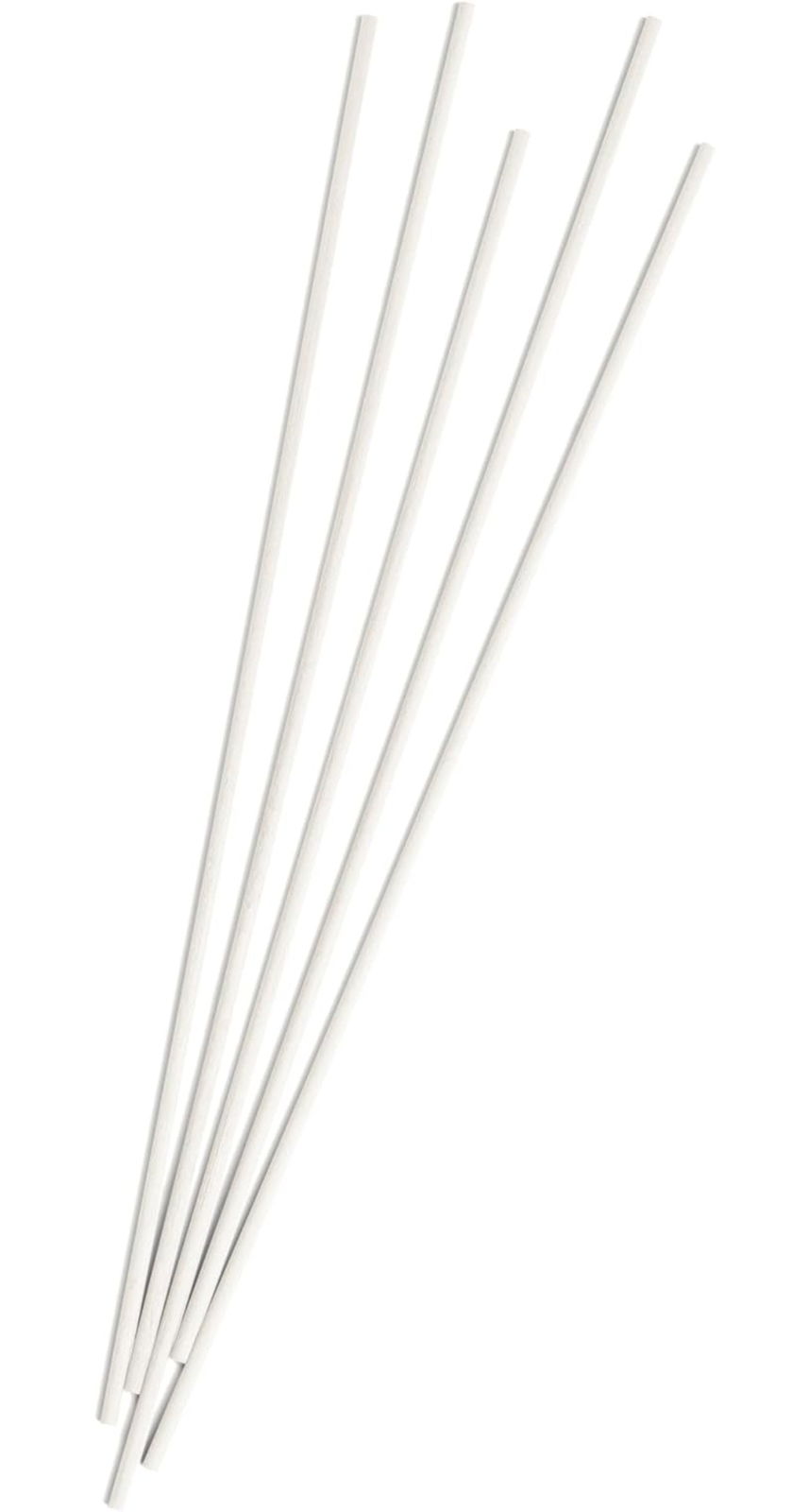 Fünf weiße Faserstäbchen in einer fächerartigen Anordnung, von oben betrachtet.