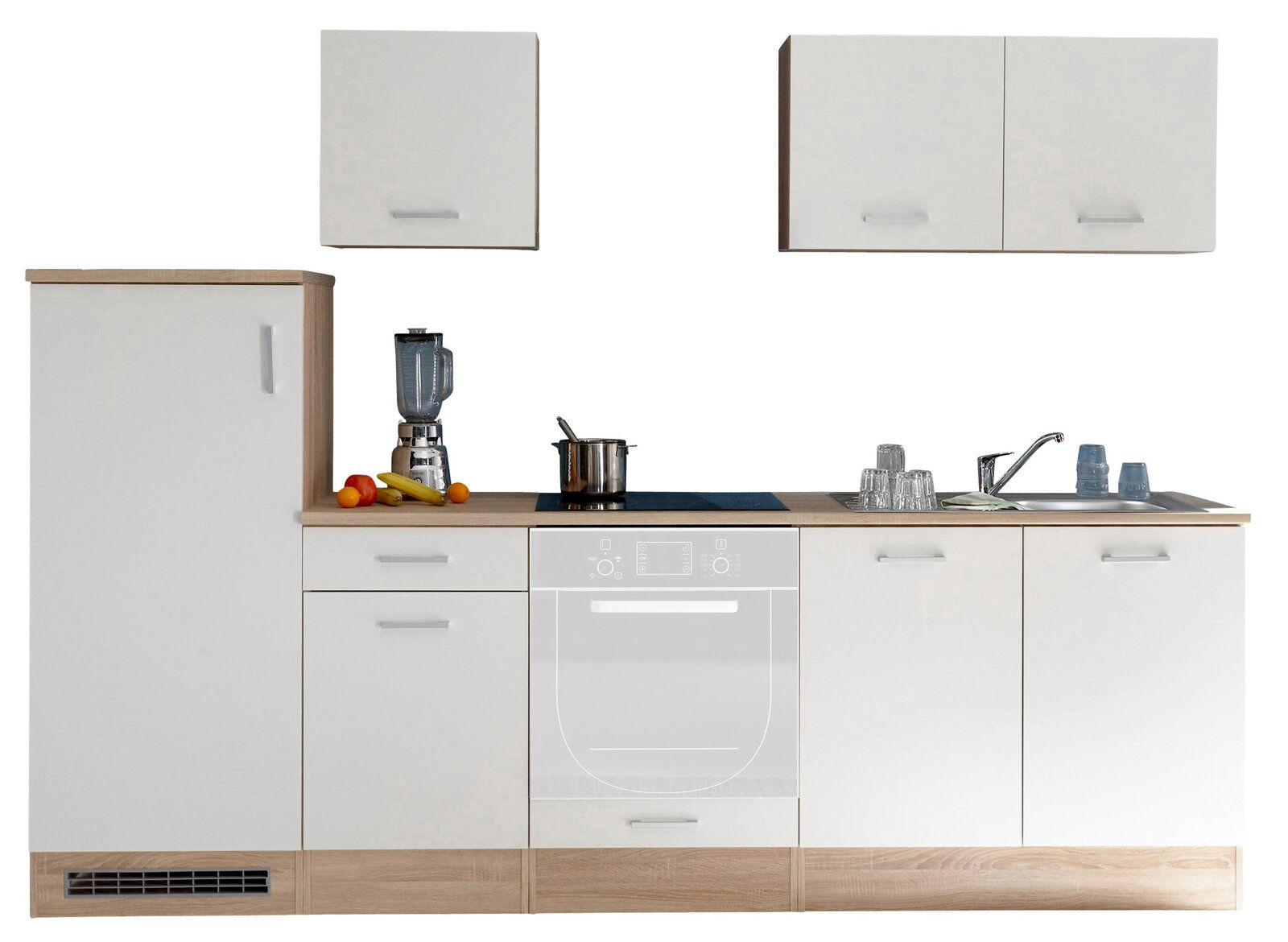 Yourkitchen Küchenblock 270 ohne E-Geräte ANDY Küchenblock 270 ohne Elektrogeräte, Frontansicht. Enthält Schränke, Arbeitsplatte, Spüle und Stauraum.