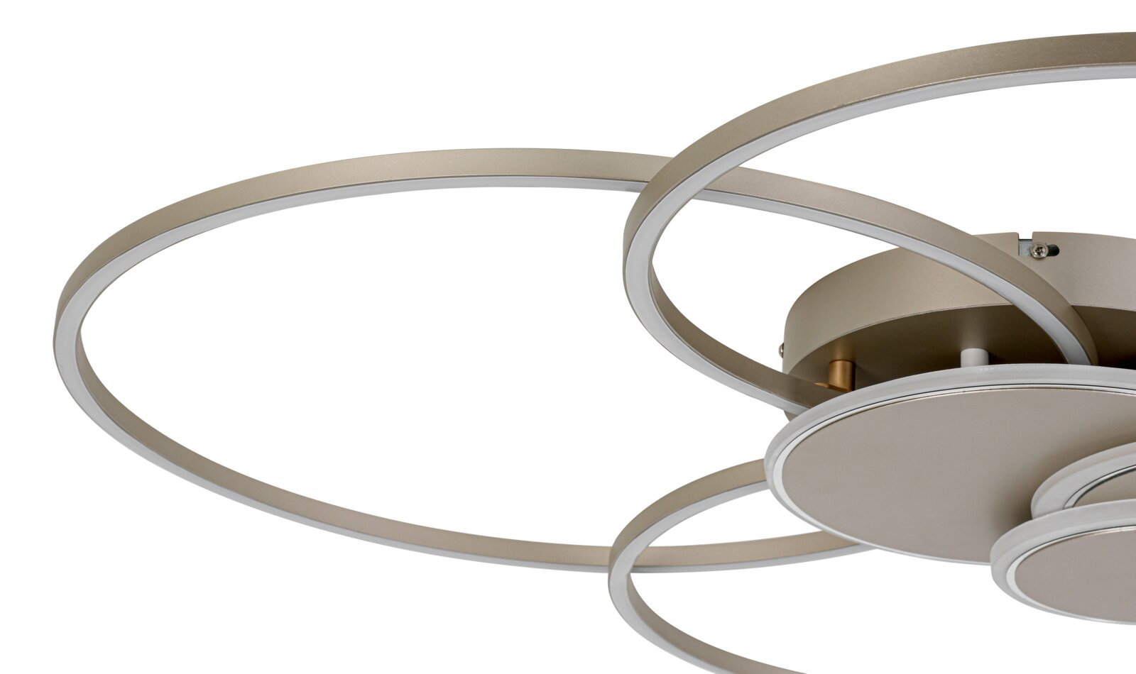 Moderne LED-Deckenleuchte mit kreisförmigem Design, seitliche Perspektive