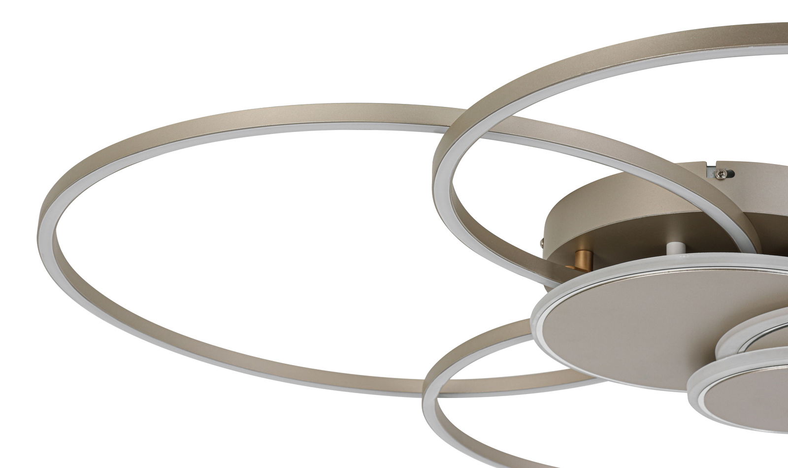 Moderne LED-Deckenleuchte mit kreisförmigem Design, seitliche Perspektive