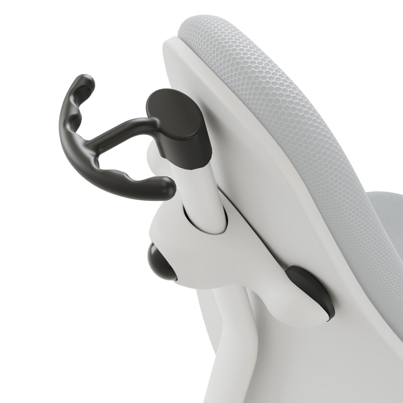 Detailansicht eines Jugenddrehstuhls mit ergonomischem Design und verstellbarer Rückenlehne, seitliche Perspektive