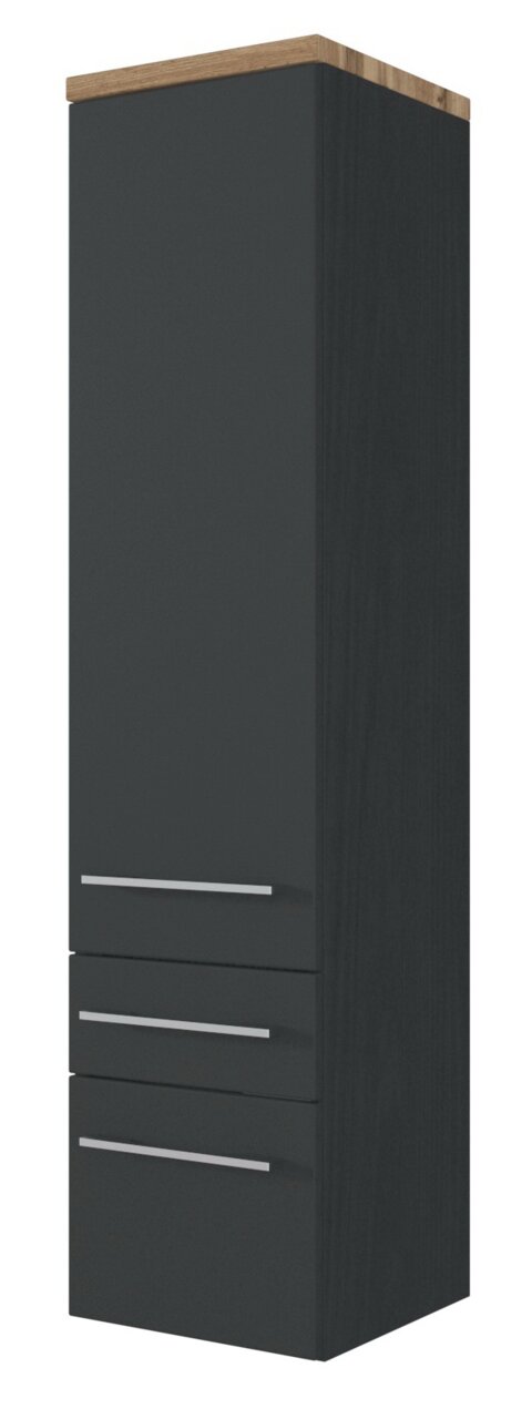 XORA Midischrank DAVOS Moderner Midischrank in dunklem Holz mit drei Schubladen und Metallgriffen, seitliche Perspektive