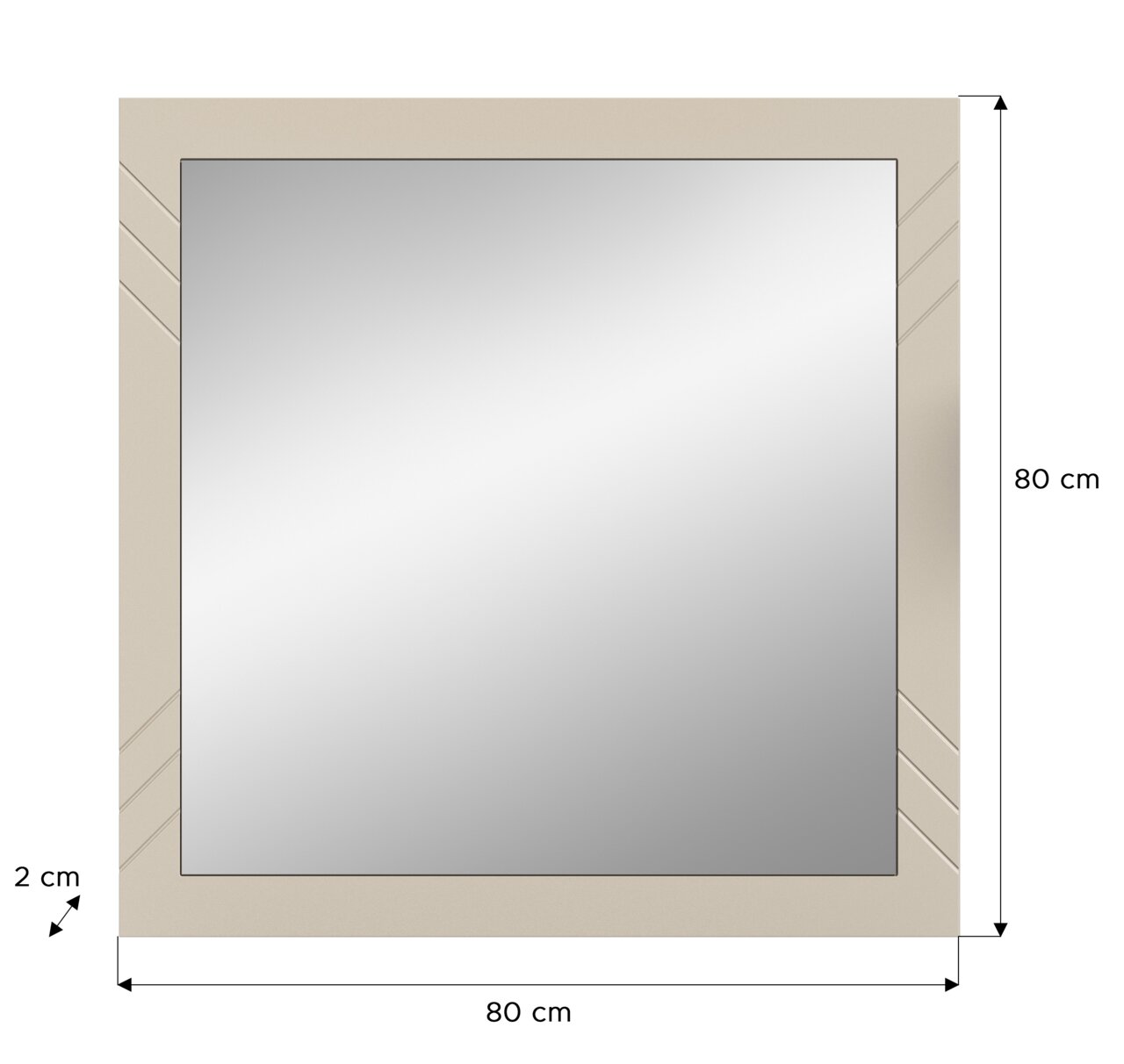 Quadratischer Spiegel mit beigem Rahmen, 80x80 cm, Frontalansicht