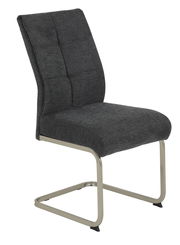 Moderner Schwingstuhl INES in dunklem Stoffbezug mit Metallgestell, seitliche Perspektive