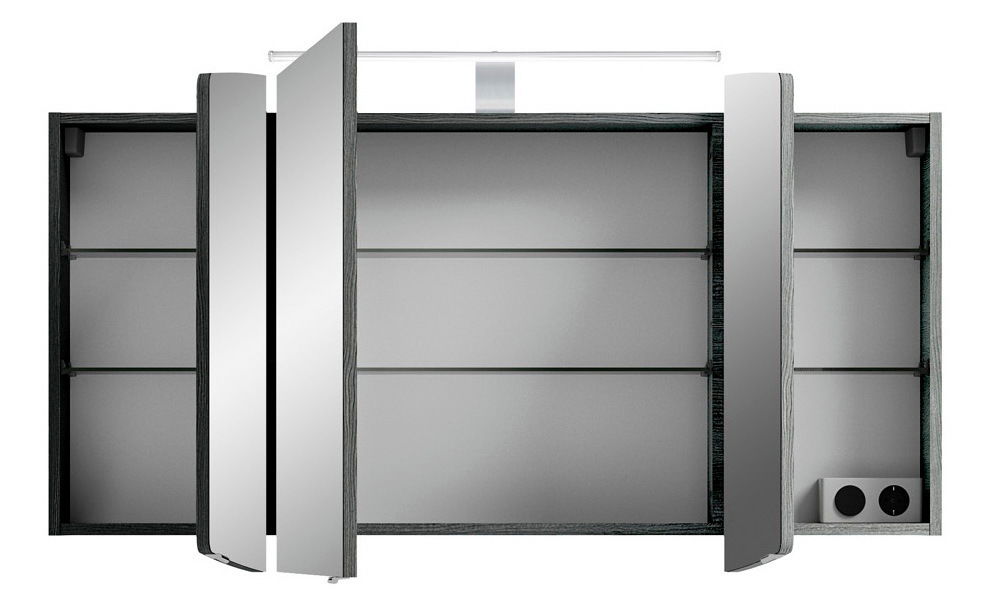 Pelipal Spiegelschrank CASSCA SPRINT Spiegelschrank mit drei Türen, geöffnet, mit Steckdose und Beleuchtung, Frontalansicht