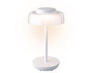 Moderne LED Tischleuchte in Weiß, seitliche Perspektive