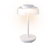 Moderne LED Tischleuchte in Weiß, seitliche Perspektive