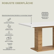 Esstisch mit robuster, melaminharzbeschichteter Oberfläche in Holzoptik, kratzfest, stoßfest, wasserabweisend und leicht zu reinigen, Platz für bis zu 8 Personen, seitliche Perspektive
