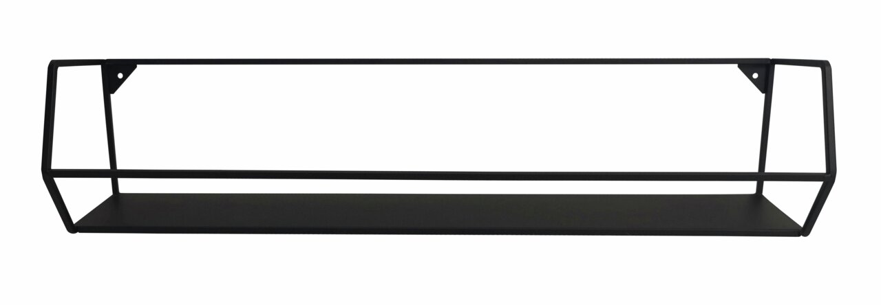 Zwarte metalen wandplank, gezien van voren