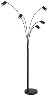 Moderne schwarze Stehleuchte mit fünf verstellbaren Armen, seitliche Perspektive