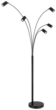 Moderne schwarze Stehleuchte mit fünf verstellbaren Armen, seitliche Perspektive