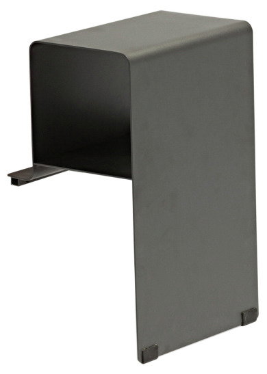 Moderner Lounge Beistelltisch aus Metall in dunkler Farbe, seitliche Perspektive