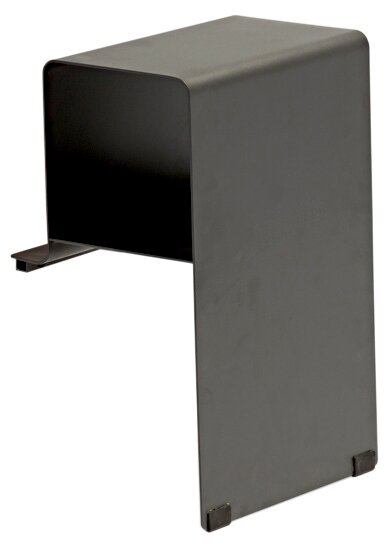 Moderner Lounge Beistelltisch aus Metall in dunkler Farbe, seitliche Perspektive