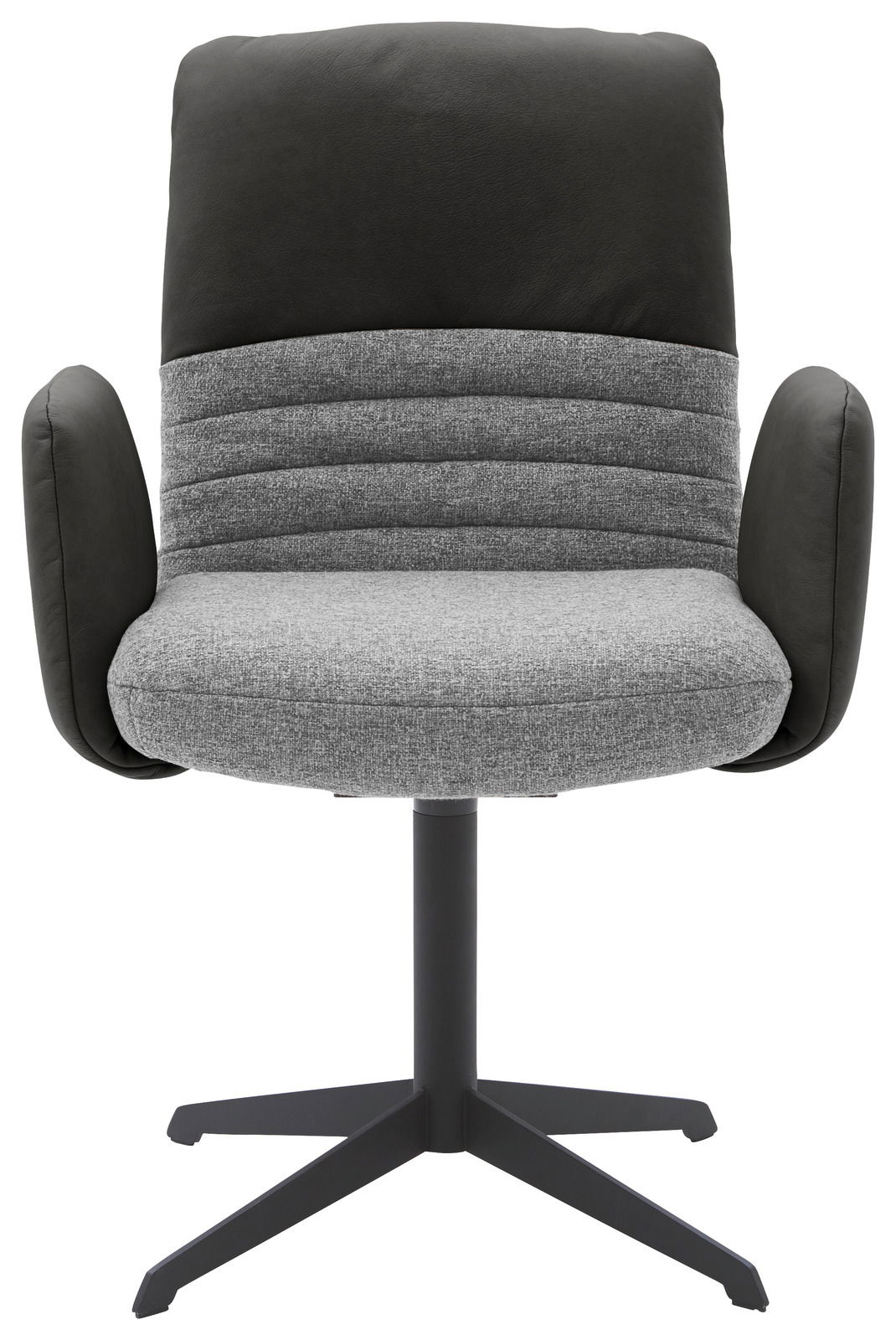 Moderner Armlehnstuhl in Grau und Schwarz, Frontalansicht