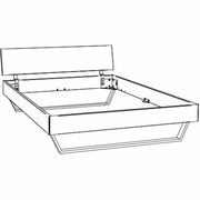 Bettgestell in schräger Perspektive von vorne, mit Kopfteil und stabiler Rahmenkonstruktion.