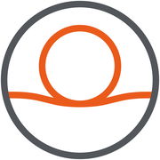 Symbol eines orangefarbenen Kreises mit einer geschwungenen Linie darunter, Ansicht von vorne.