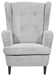 Grauer Sessel mit geripptem Stoffbezug, Frontalansicht