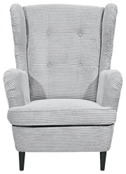 Grauer Sessel mit geripptem Stoffbezug, Frontalansicht