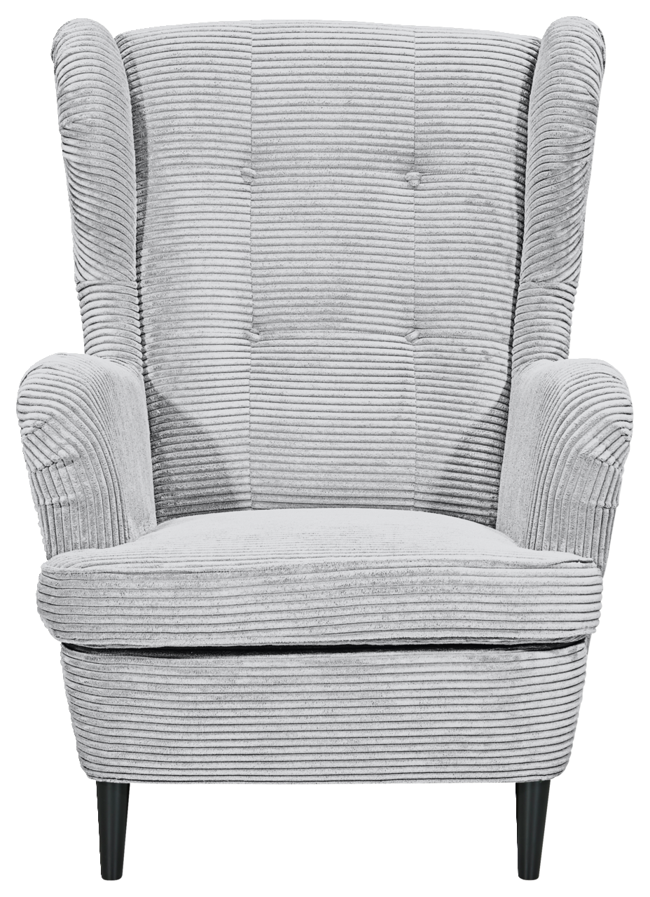 Grauer Sessel mit geripptem Stoffbezug, Frontalansicht