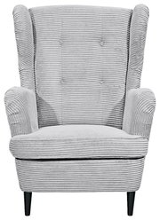 Grauer Sessel mit geripptem Stoffbezug, Frontalansicht