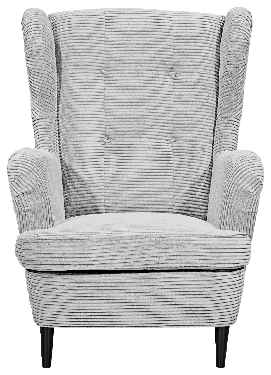 Grauer Sessel mit geripptem Stoffbezug, Frontalansicht