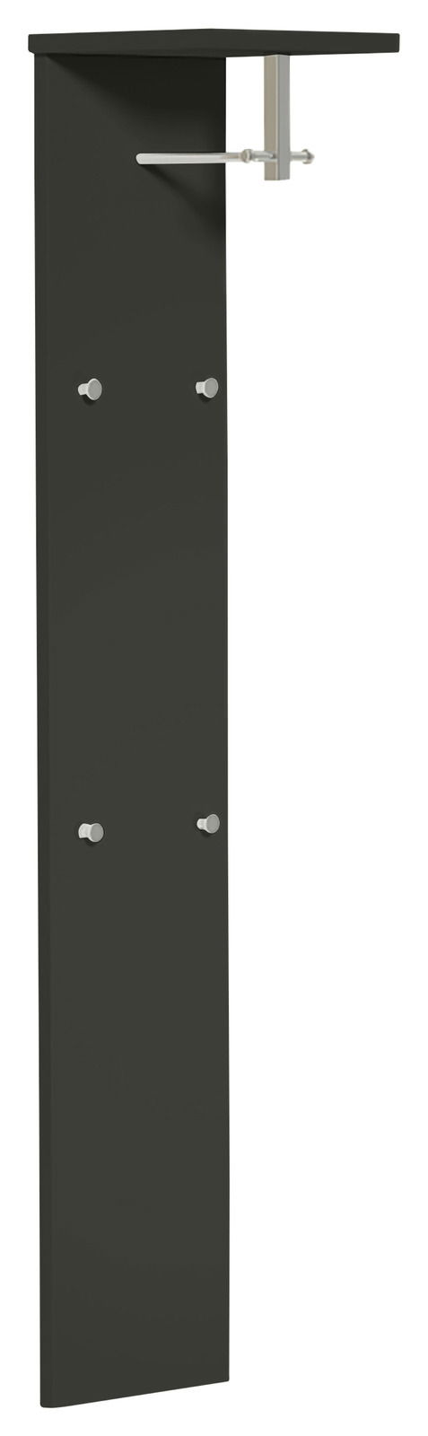 Moderano Garderobepaneel LECCO Schwarzes Garderobepaneel mit Haken und Ablage, seitliche Perspektive